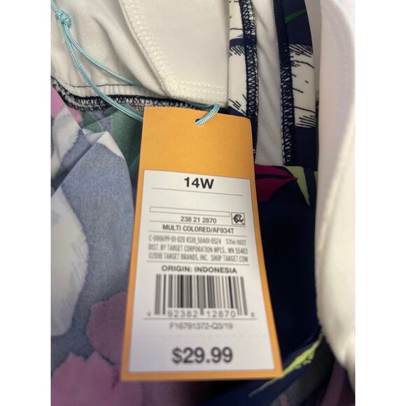 KONA SOL 14W plus blue tropical floral print fit & flare swim tankini NWT b133 - Picture 5 of 7